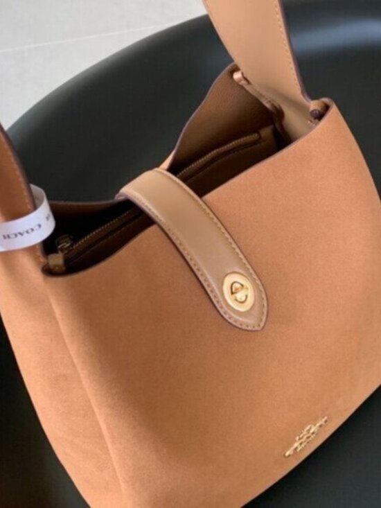 🥕🥕🥕COACH Hadley Convertible Crossbody Bag Suede Brown CW004 New - Picture 4 of 7